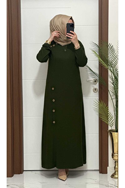 modasura 1777  K 70 HAKİ omuzu düğme detay fitilli atlas kumaş Büyük beden el...