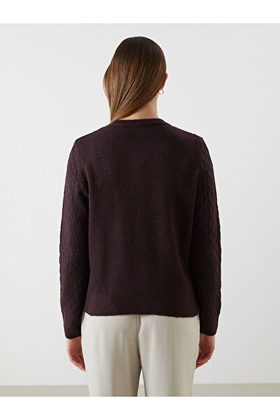 LC Waikiki Burgundy Self Patterned Women's Knitwear Cardigan