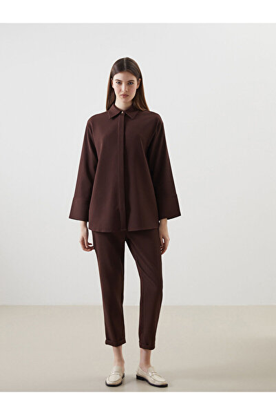 LC Waikiki بنطال نسائي بخصر مطاطي بني اللون من LCW Modest