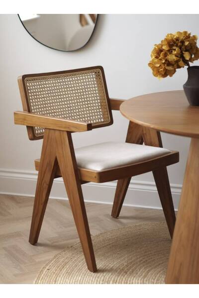 Alaylı Mobilya Koltuk Döşeme Leydi (4 ADET) Ahşap Mutfak Sandalyesi - Hasırlı...