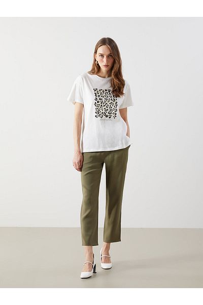 LC Waikiki Tricou de damă cu decolteu cu imprimeu leopard