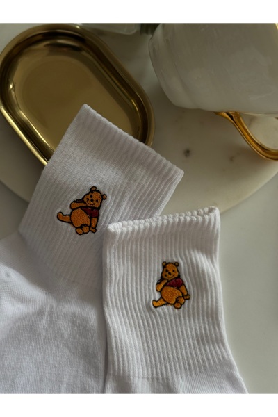 AYDK Winnie the Bear Embroidered Cute Sweet Summer Winter White Unisex Single Socket Socks
