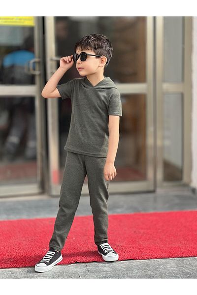 renkli diyar Boy's Bottom Top Suit Waffle Sanda Short Sleeve T-Shirt and Pants Nursery Primary School Kindergarten