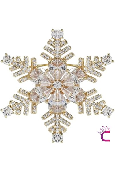 Cinderella Premium Kar Tanesi Taşlı Kadın Broş Gold - Özel Hediyelik Yılbaşı ...