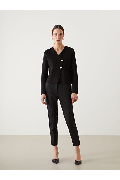 LC Waikiki Black V-Neck Women's Knitwear Cardigan