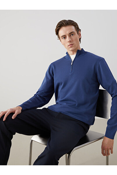 LC Waikiki LCW Vision Indigo Stehkragen Langarm Herren Strickpullover