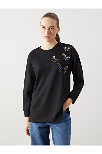 LC Waikiki طاقم الرقبة المطرزة المعتاد المرأة البلوز سترة