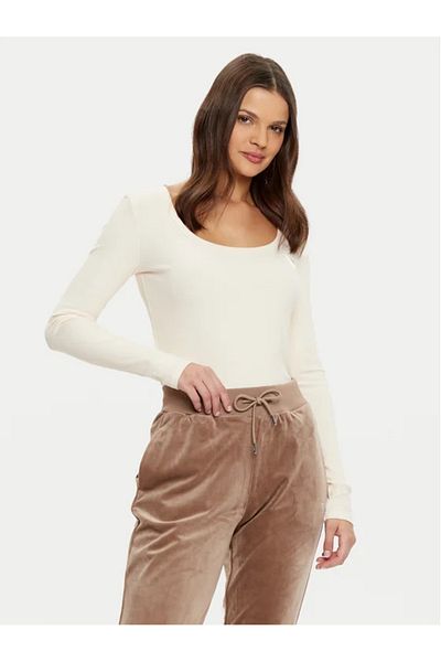 Guess Jeans Bluză albă ecru de damă, blugi Guess cu o formă regulată