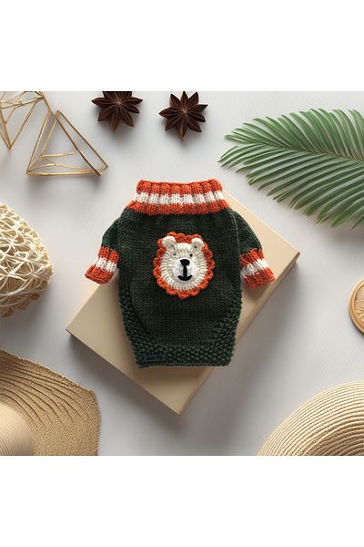 Lady Fify Green Cardigan with Lion for Cat Dog
