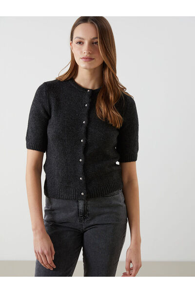 LC Waikiki LCW Vision Grau Damen Strickjacke mit Rundhalsausschnitt