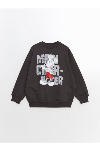 LC Waikiki Mickey Mouse bedrucktes Mädchen-Sweatshirt mit Rundhalsausschnitt