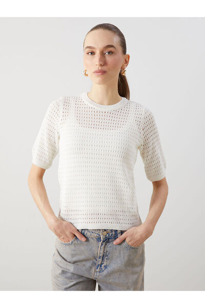 LC Waikiki Γυναικείο πλεκτό πουλόβερ Özmarka New Season Crew Neck δαντελωτή π...