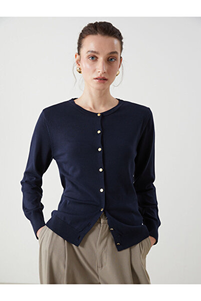 LC Waikiki LCWAIKIKI Klassische marineblaue Damen-Strickjacke mit Rundhalsaus...