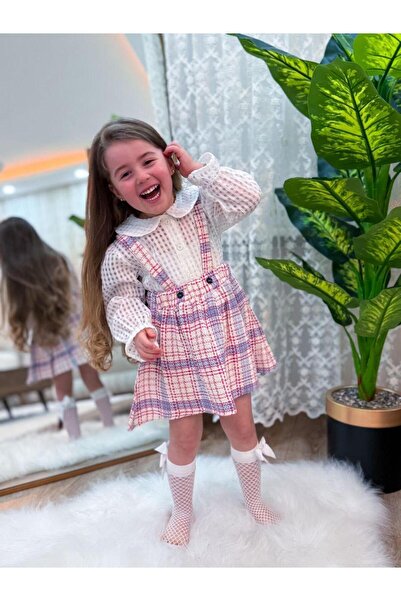 Magu Σετ 2 τεμαχίων για κορίτσια - Καρό λεπτομέρεια Slopet φόρεμα και πουκάμισο 3-10 ετών