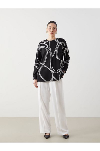 LC Waikiki Γυναικείο φούτερ με σχέδιο Oversize με λαιμόκοψη