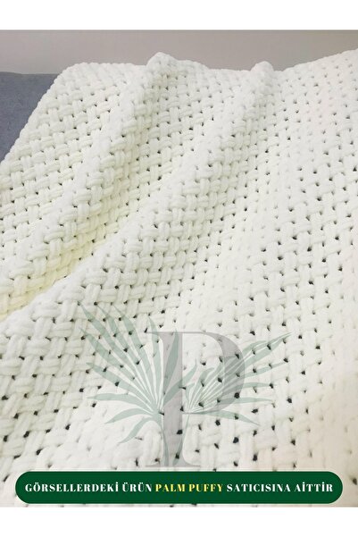 Alize Palm Puffy Fine Krem Hasır Örgülü / Tek Kişilik & TV & Bebek Battaniyesi