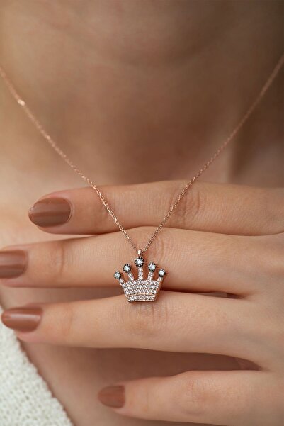 Papatya Silver 925 Ayar Gümüş Kraliçe Tacı Kolye Rose Altın Kaplama