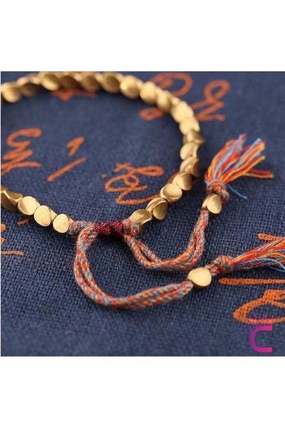 Cinderella Vintage Men's Copper Beads Bracelet - Lucky Bracelet with Adjustable String and Rope
