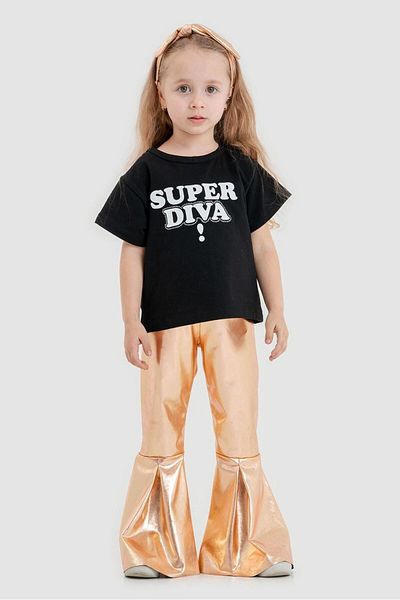 Magu Fete - Set de tricou și top cu tăietură evazată gri strălucitor