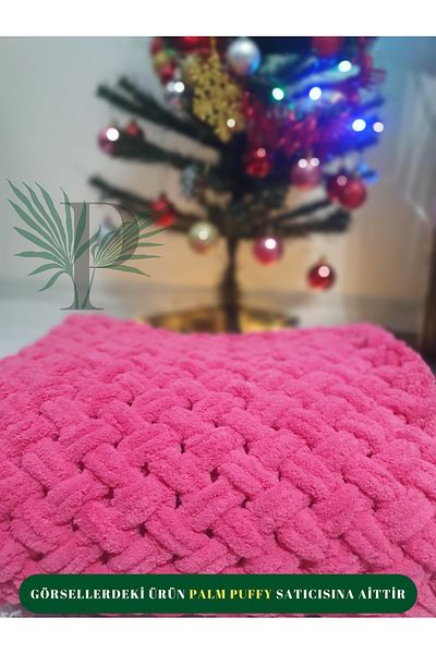 Alize Palm Puffy Straw Knitted Pink Baby Blanket