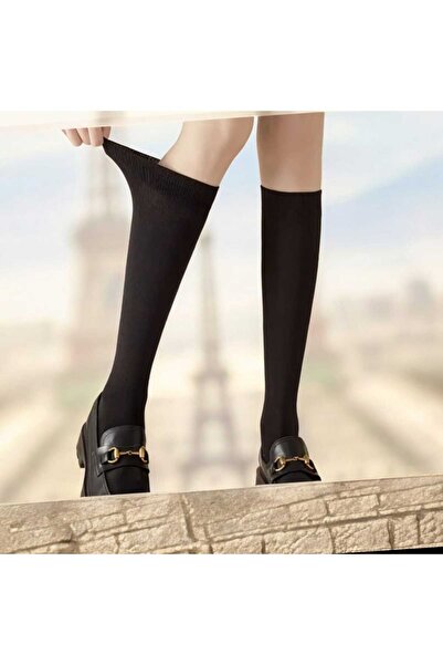 HAYEL 2 чифта черни обикновени дамски висококачествени памучни чорапи до коляното
