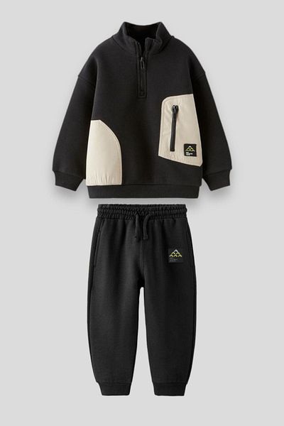 Magu Boys' Winter Cotton Sweatshirt and Sweatpants Set - Zippered and Pocketed
