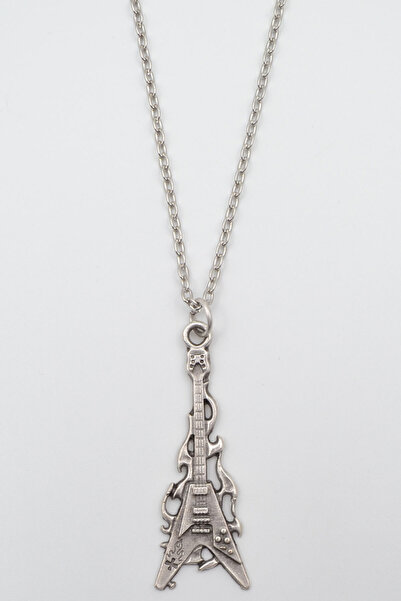 Bu Farklı Ateşli Elektro Gitar Gümüş Kaplama Düz Zincir Kolye