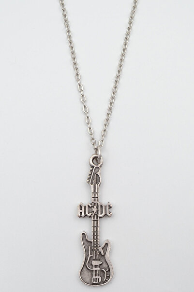 Bu Farklı AC/DC Elektro Gitar Gümüş Kaplama Düz Zincir Kolye