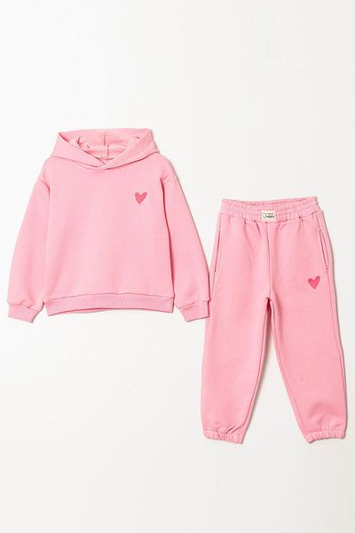 Magu Pink Heart Patterned Girl's Sweatshirt and Tracksuit Set - 3 Thread Raster