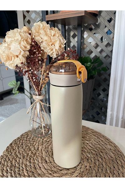 PiyaCraft Stainless Steel Thermos/Bottle/Flask with Straw 460 ml Brown