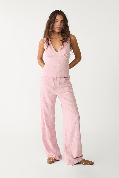 Stradivarius Embroidered linen blend top
