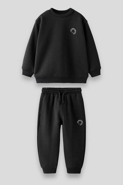 Magu Black Cotton Sweatshirt and Tracksuit Set for Boys