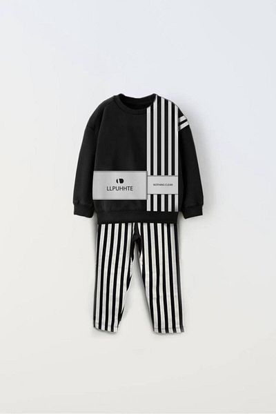 Magu Black Striped Cotton Sweatshirt and Sweatpants Set for Boys