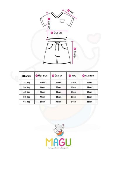 Magu Unisex Kids Block Patterned Cotton T-shirt Shorts Top and Bottom Set
