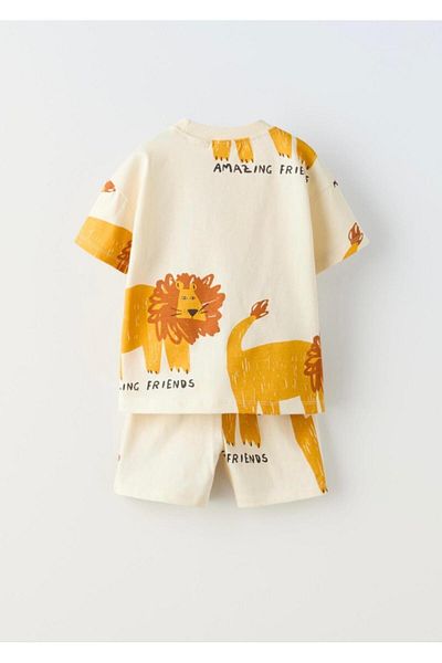 Magu Boy's Cotton T-shirt and Shorts Set - Lion Animal Pattern
