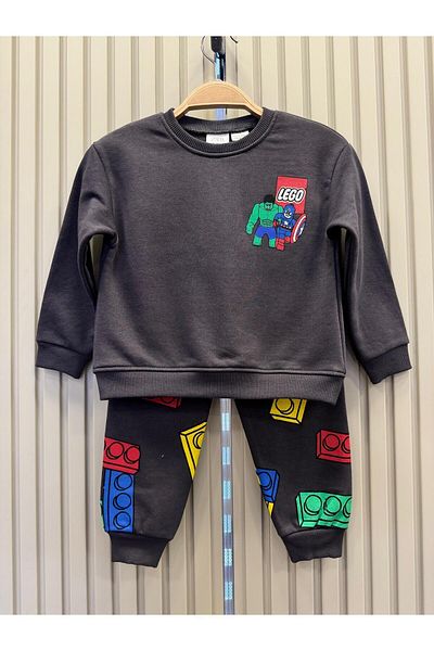 Magu Boy's Black Cotton Sweatshirt and Sweatpants Set