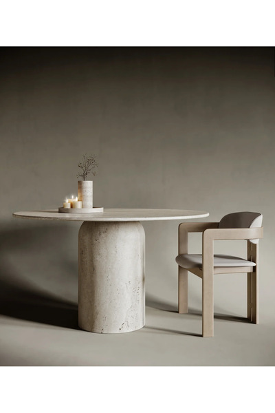 MIARIK DESIGN & DEKORASYON Yuvarlak Eleanor Tek Silindir Ayak Traverten Merme...