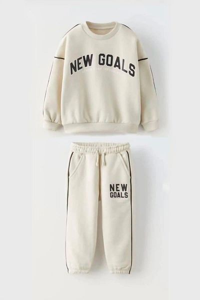 Magu Boy's Winter Sweatshirt and Sweatpants Set - Slogan, Cotton