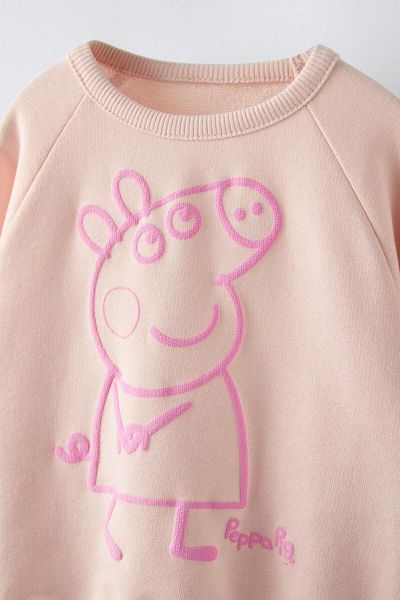 Magu Girl's Peppa Patterned Winter 3 Thread Cotton Sweatshirt Tights Top and Bottom Set
