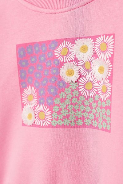 Magu Daisy Patterned Girl's Cotton Sweatshirt and Sweatpants Set