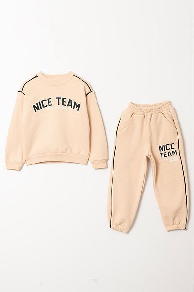 Magu Boy's Slogan Cotton Sweatshirt and Sweatpants Set