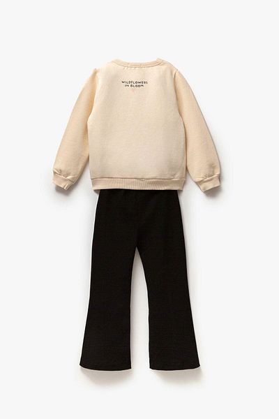 Magu Girl's 3 Thread Cotton Sweatshirt and Spanish Leg Leggings - Floral Patterned Winter Set