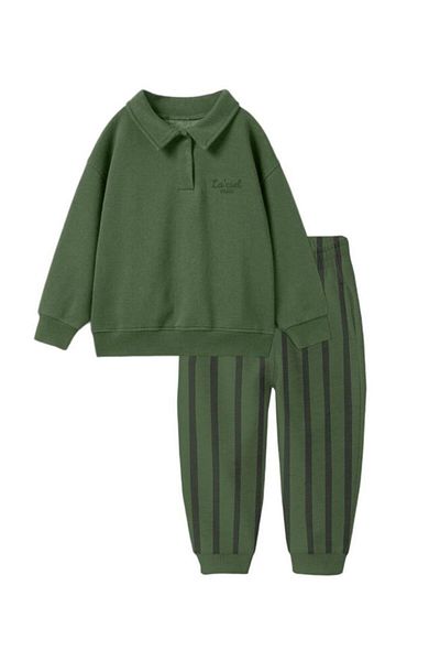 Magu Boy's Winter Polo Collar Sweatshirt and Sweatpants Set