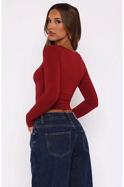 World Fashion Trends Wft6051 Round Neck Stretchy Basic Crop Blouse