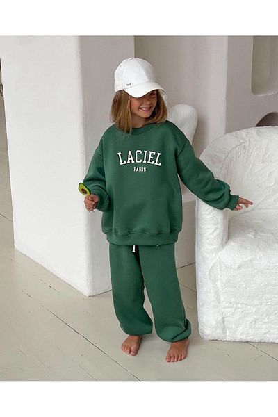 Magu Cotton Unisex Kids Sweatshirt and Tracksuit Set - Slogan Patterned