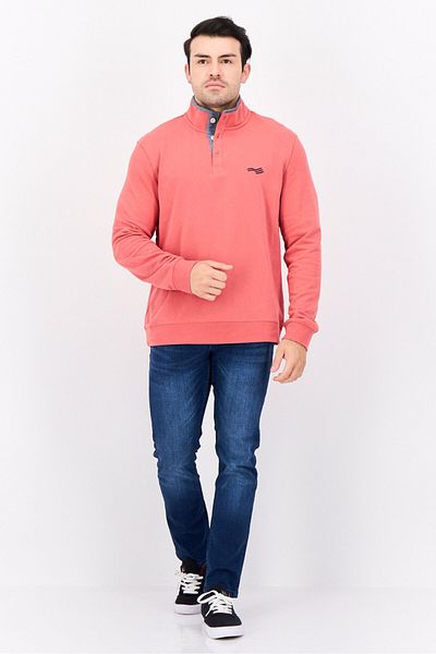 Perry Ellis Men High Neck Long Sleeve Brand Logo Sweatshirt, Mineral Red