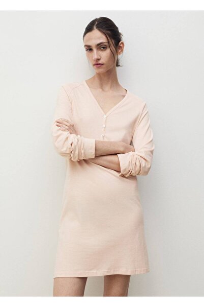 MANGO Woman Pamuklu V yaka gecelik