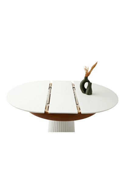 Viento Mobilya Palermo Naturel Etek Krem Açılır 100X100 Yuvarlak Masa (Açılımış Ölçüsü 130X100)