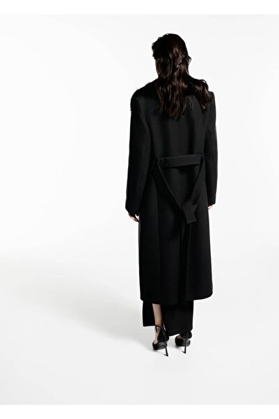 MANGO Woman Çıkarılabilir kürk yakalı Manteco yünü palto