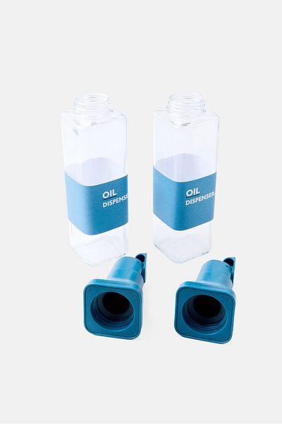Catherine Malandrino 2 Pcs Glass Oil Dispenser Set, Slate Blue